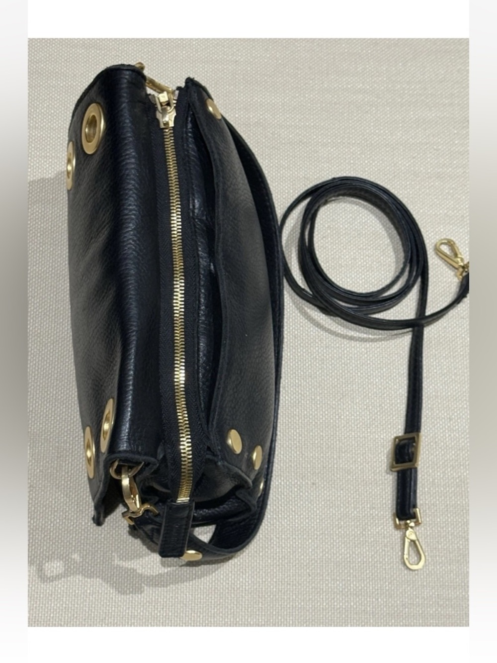 Authentic $495 HAMMIT Montana Clutch Black Leather / Gold Metal Shoulder Bag sm - Picture 5 of 16